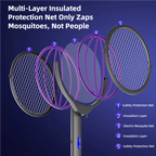 Raquette électrique anti-moustiques télescopique — tête rotative
