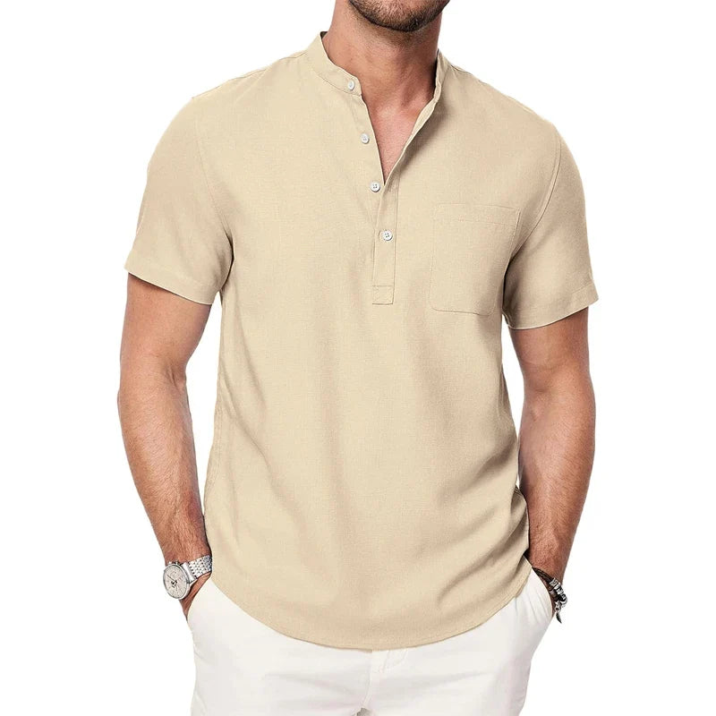 T-shirt Style Chemise à Col Mao avec Poche