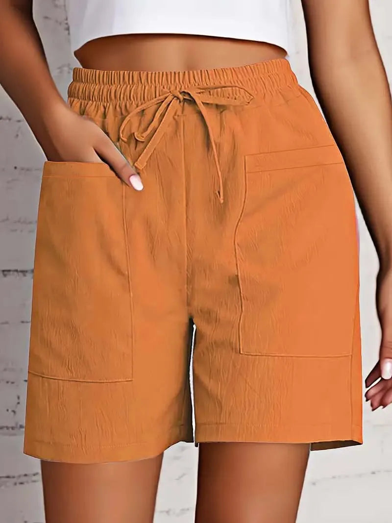 Short d'été taille haute avec poches — femme, coupe ample décontractée