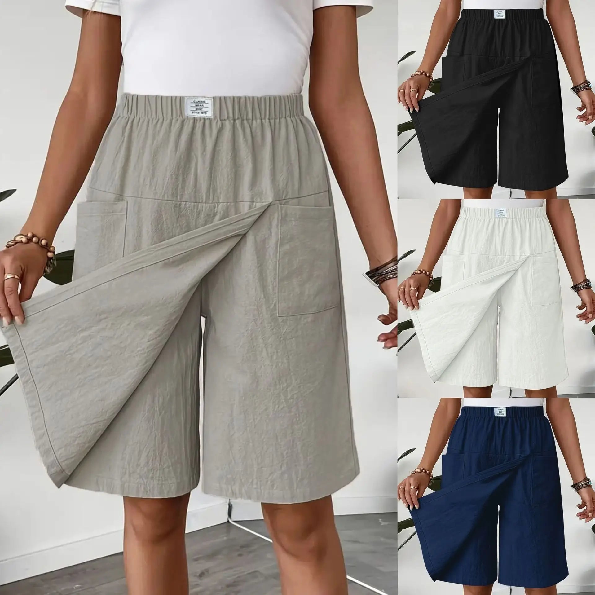 Short 2 en 1 Jupe Léger à Taille Élastique et Poches