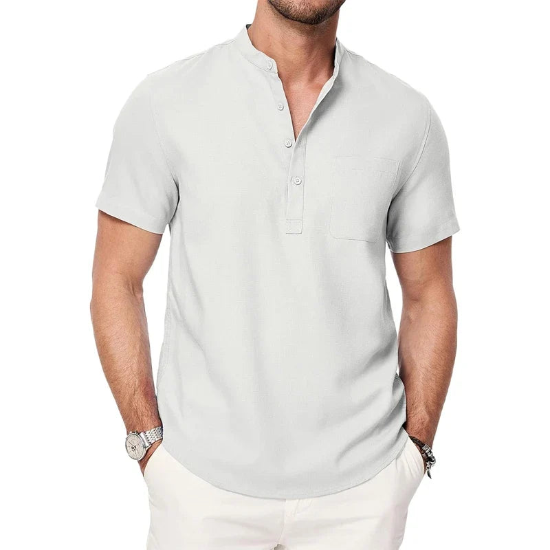 T-shirt Style Chemise à Col Mao avec Poche