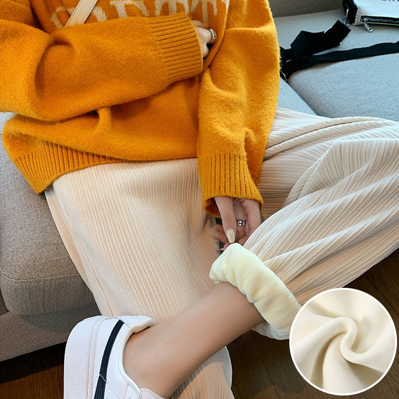 Pantalon d'hiver chaud en velours côtelé