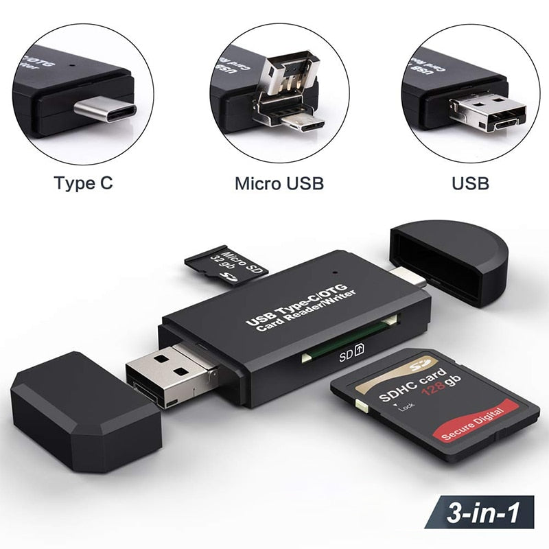 Lecteur de Carte 3-en-1 Micro USB - USB - Type C pour Android