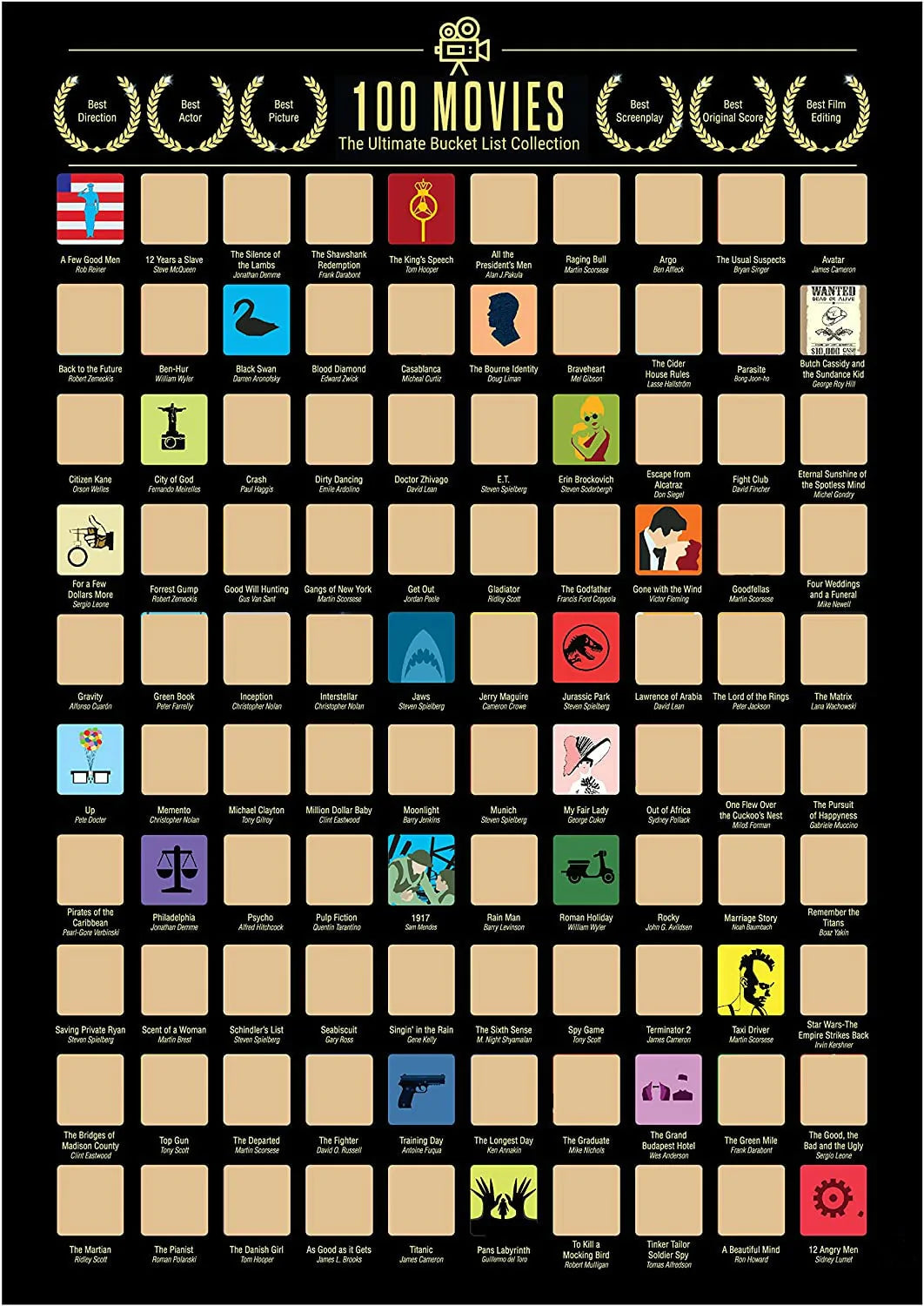 Affiche de 100 films cultes à gratter