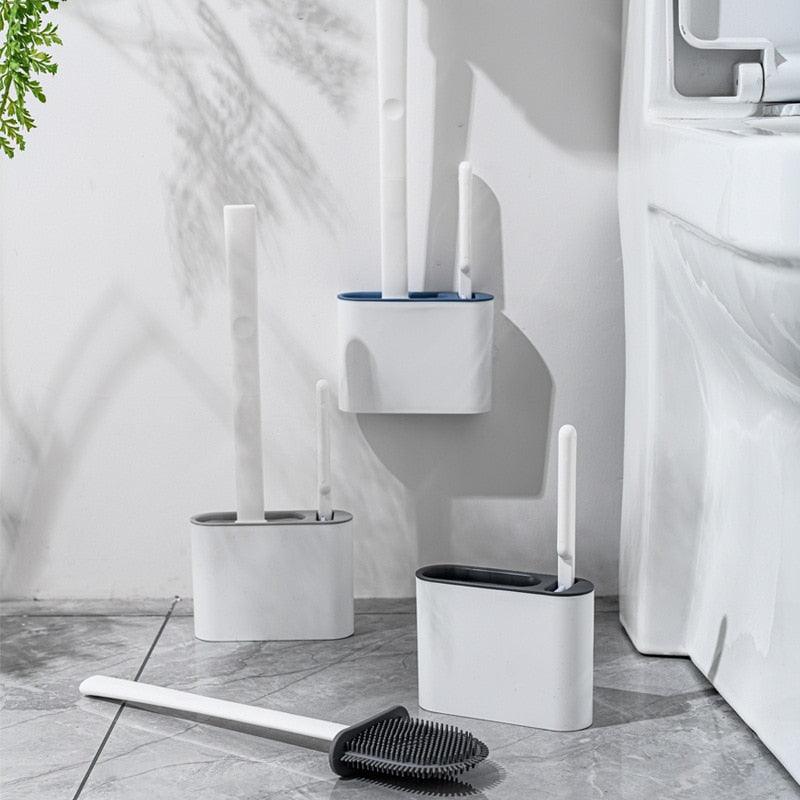 Brosse de toilette en silicone avec support